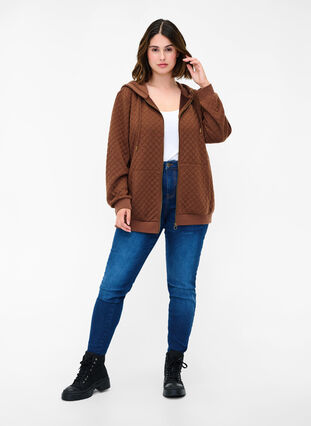 Sweater cardigan with a hood a zip, Rocky Road, Model image number 2