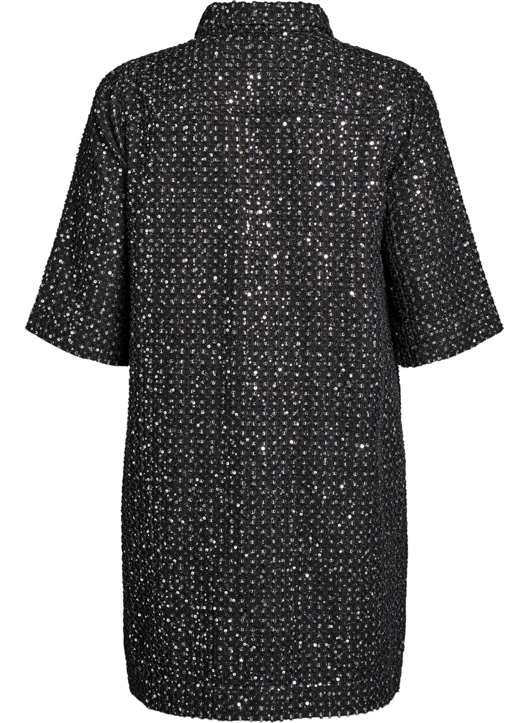 ZizzifashionDenim dress with sequins and 3/4 sleeves, Black, Packshot image number 1