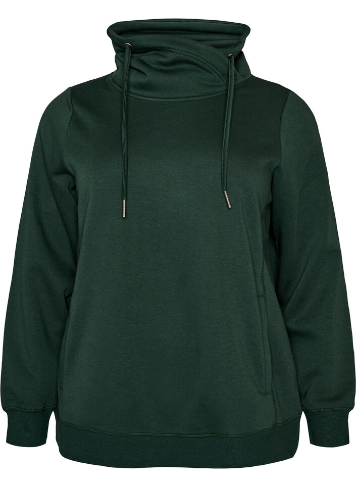 Sweatshirt with high collar and pockets, Green, Packshot image number 0