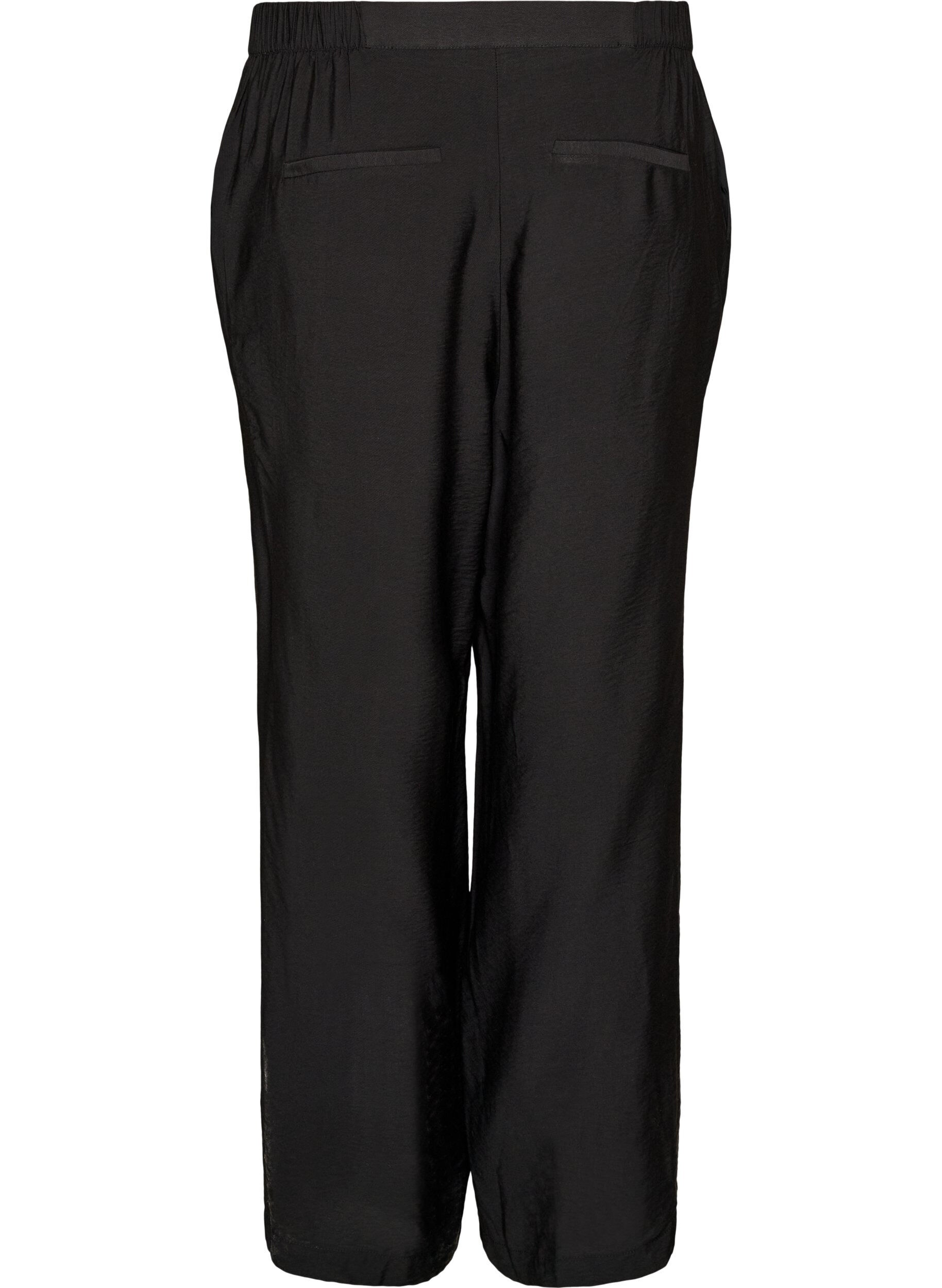 Zizzifashion Viscose trousers with an elasticated waist and straight legs, Black, Packshot image number 1