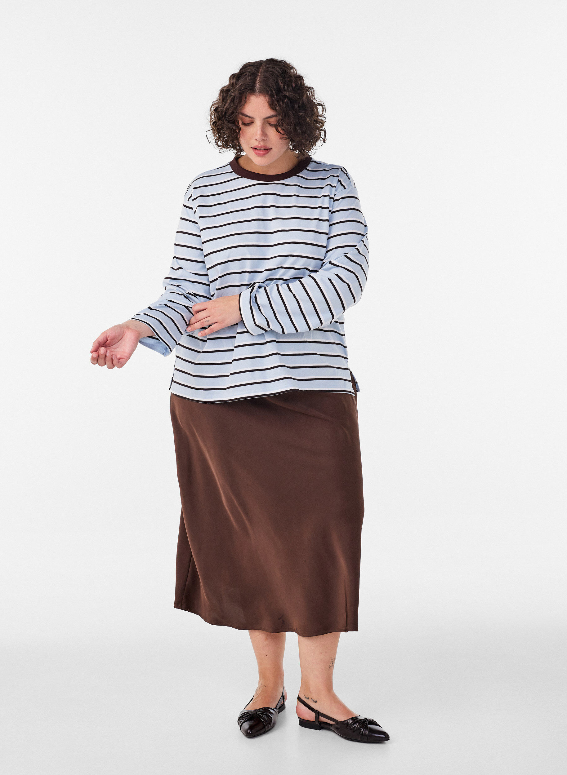 ZizzifashionBasic t-shirt with long sleeves, Blue, Model image number 1