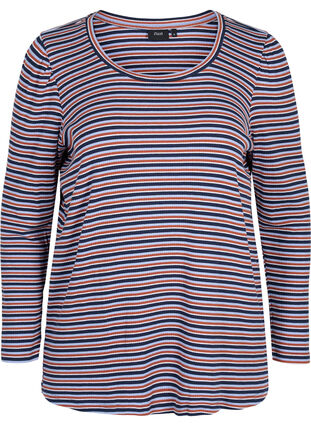 Striped long-sleeved blouse, Mahogany/Navy Stripe, Packshot image number 0