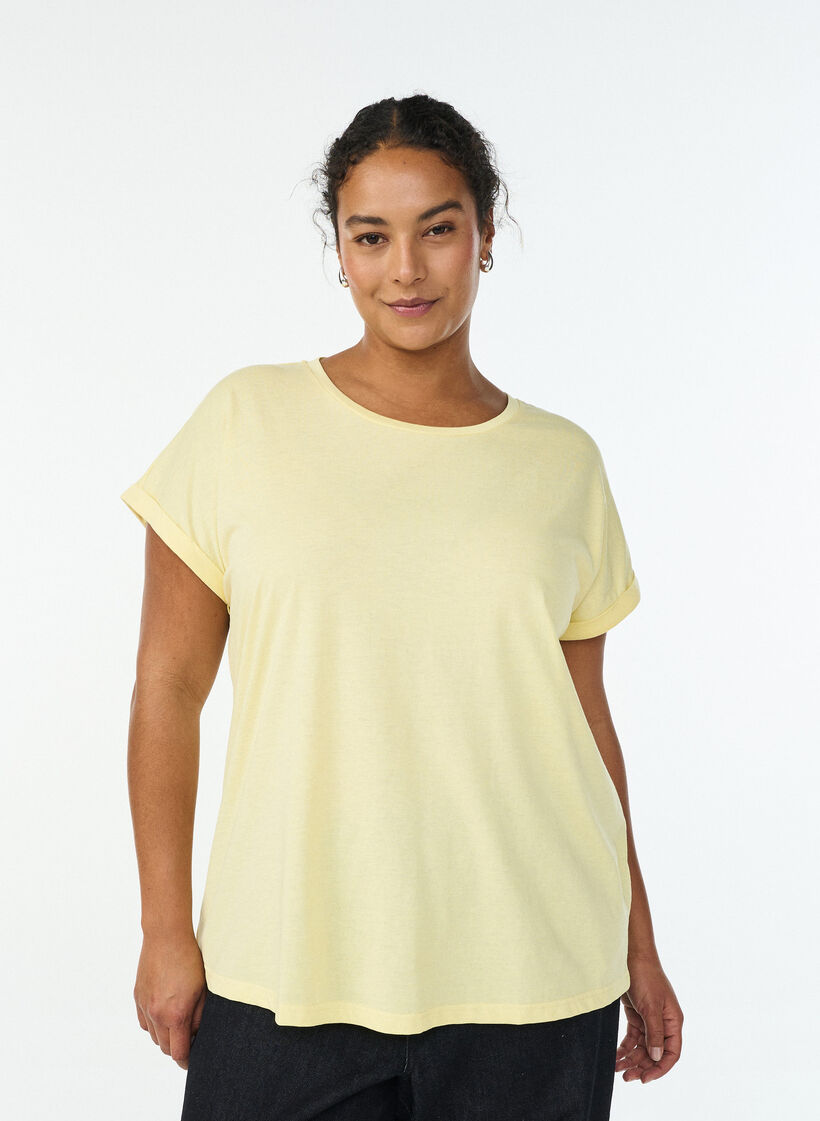 Short sleeved cotton blend t-shirt, Yellow, Model image number 0