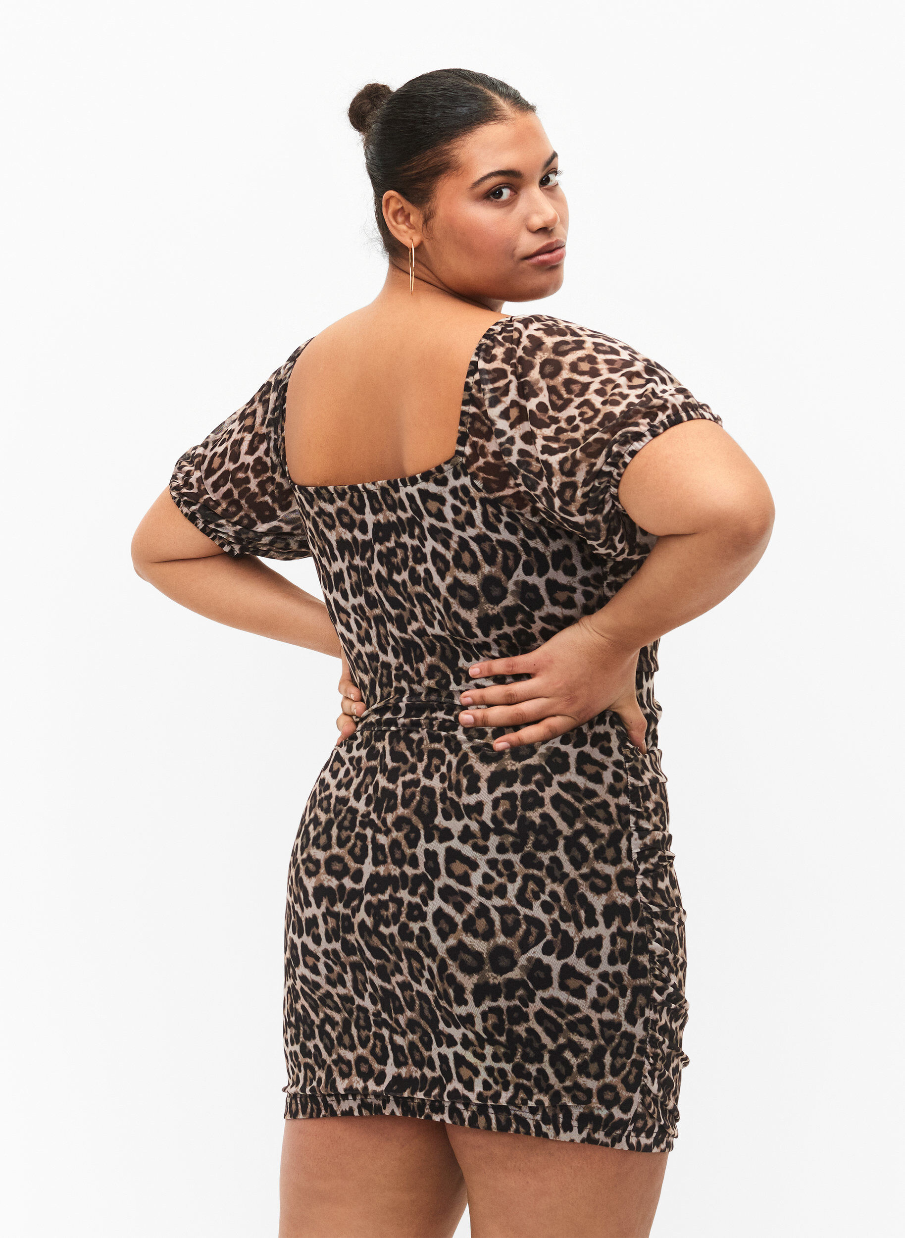 Zizzifashion Short mesh dress with leopard print, Leo, Model image number 1