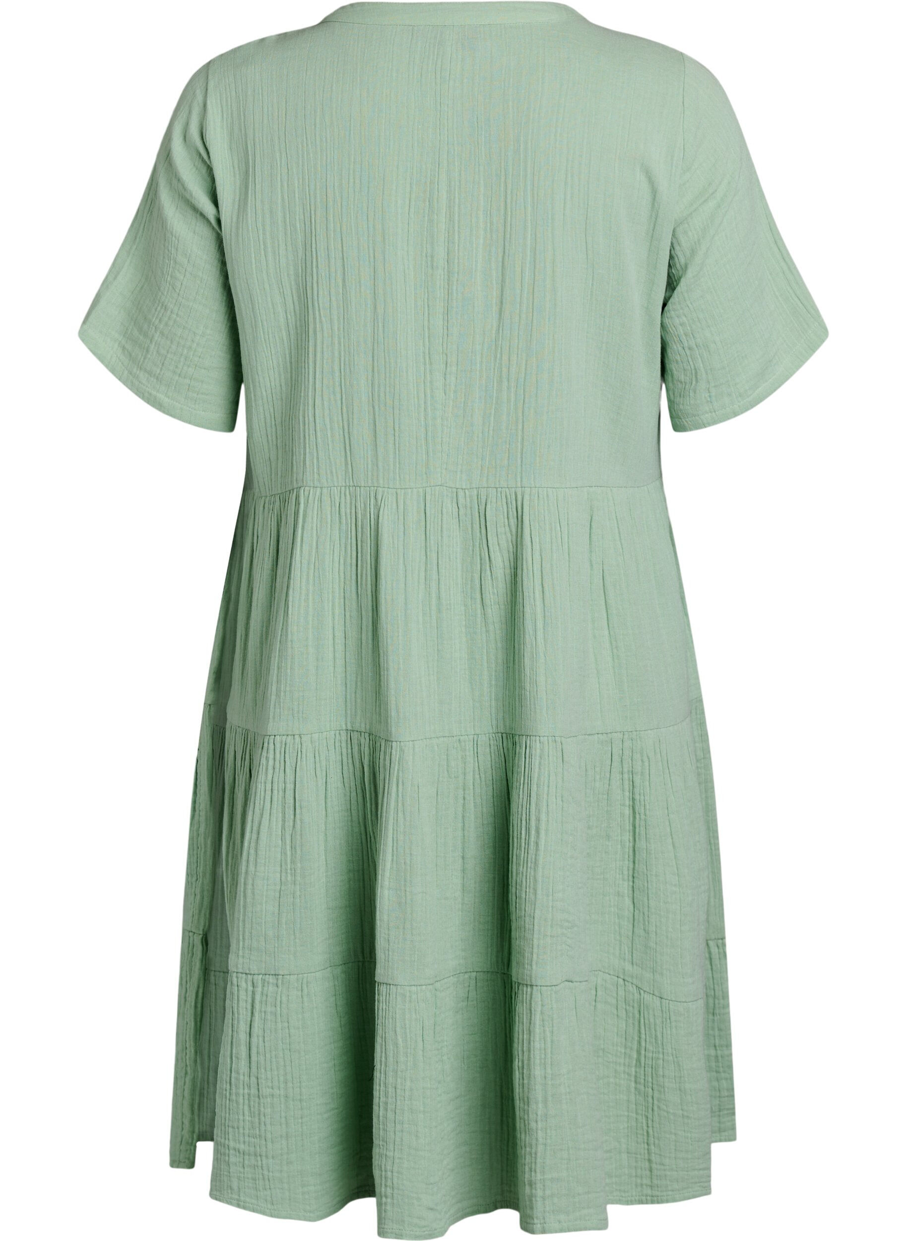 Zizzifashion Knee-length cotton muslin dress with an A-line cut, Green, Packshot image number 1
