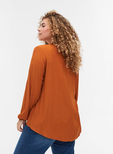 Long-sleeved viscose blouse with V-neck, Autumnal, Model image number 1