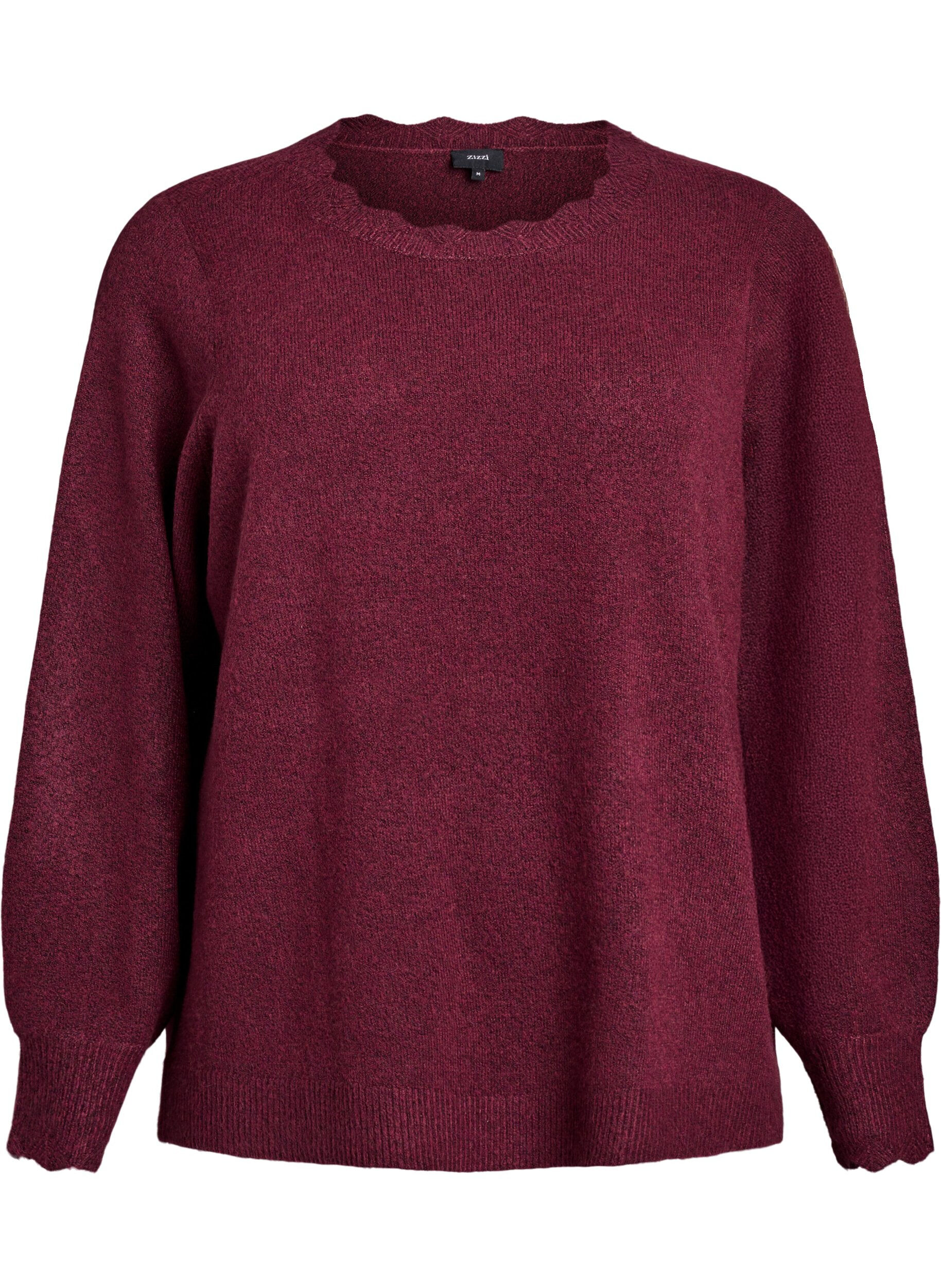 ZizzifashionKnitted blouse with wavy edges, Dark Bordeaux, Packshot image number 0
