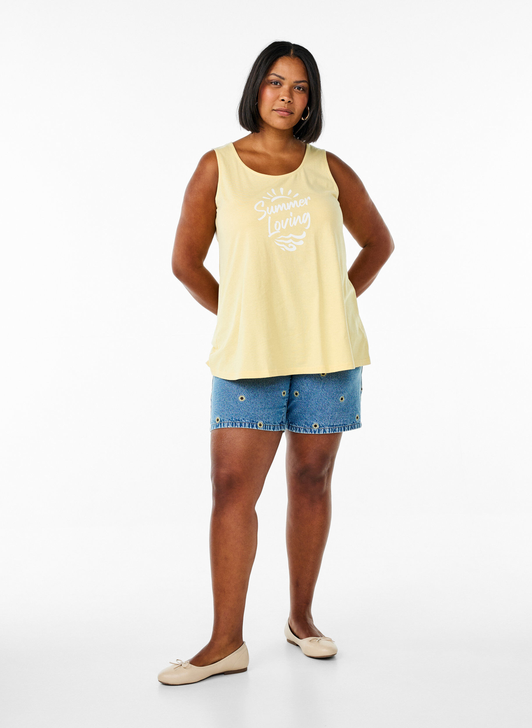 Zizzifashion Cotton top with a-shape, Yellow, Model image number 1