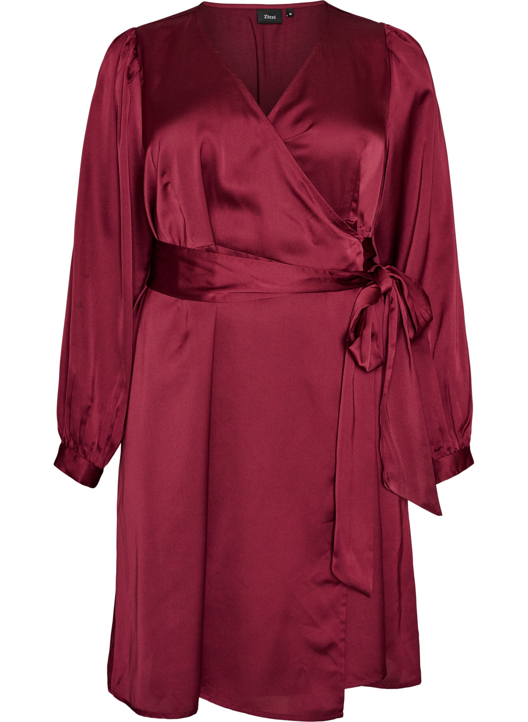 ZizzifashionShort satin dress with wrap design, Red, Packshot image number 0