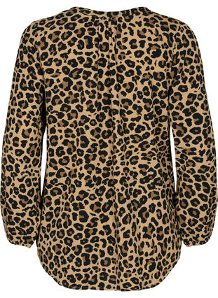 Long-sleeved blouse in leopard print and v-neck, Leopard, Packshot image number 1