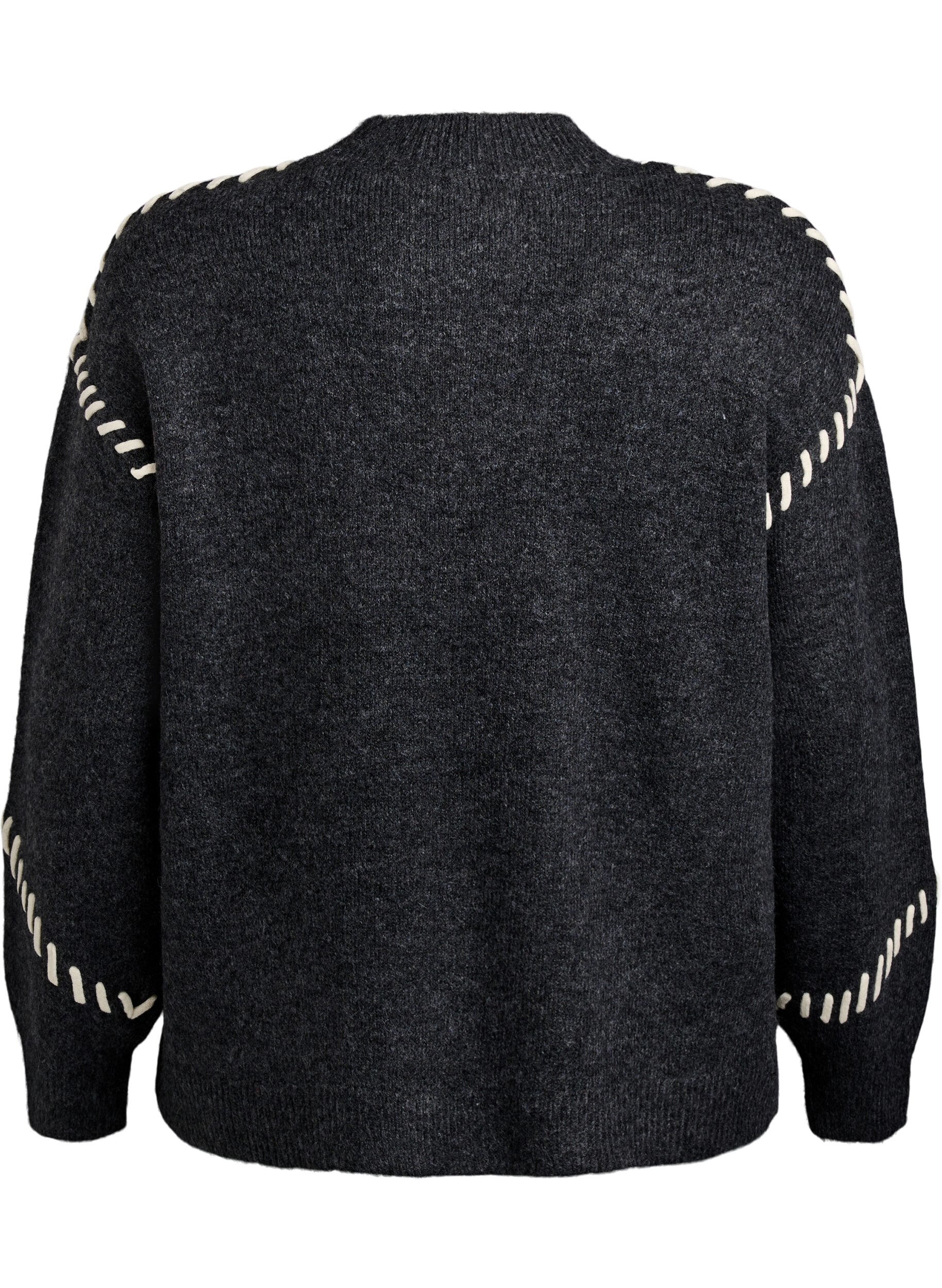 Zizzifashion Jumper with decorative stitching, Dark Grey, Packshot image number 1