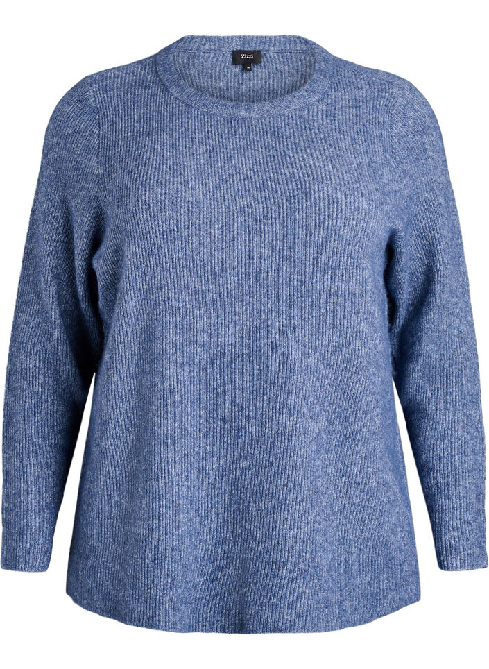 Melange knit blouse with round neck, Blue, Packshot image number 0