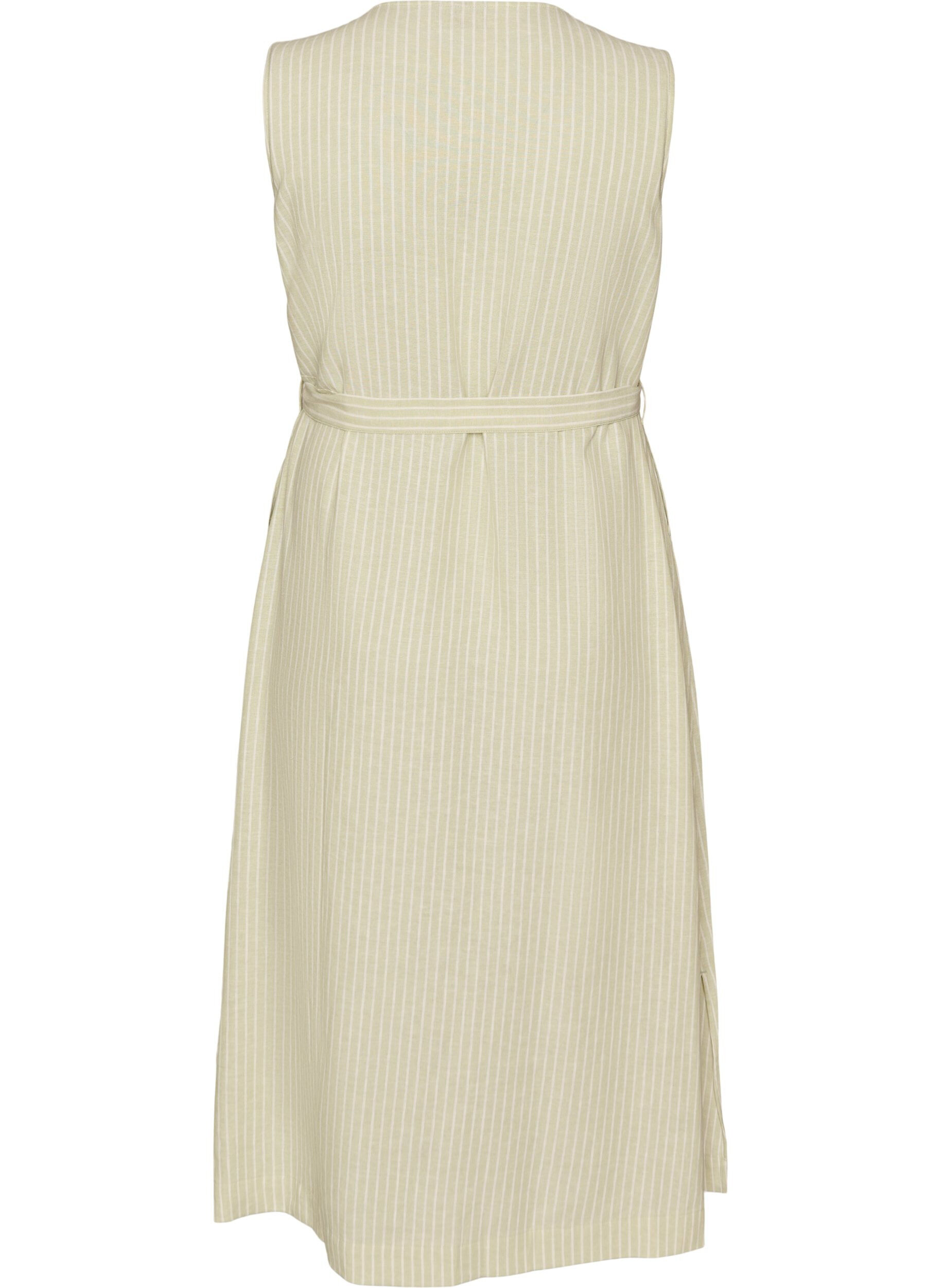 Zizzifashion Sleeveless striped midi dress in linen and viscose, Green, Packshot image number 1