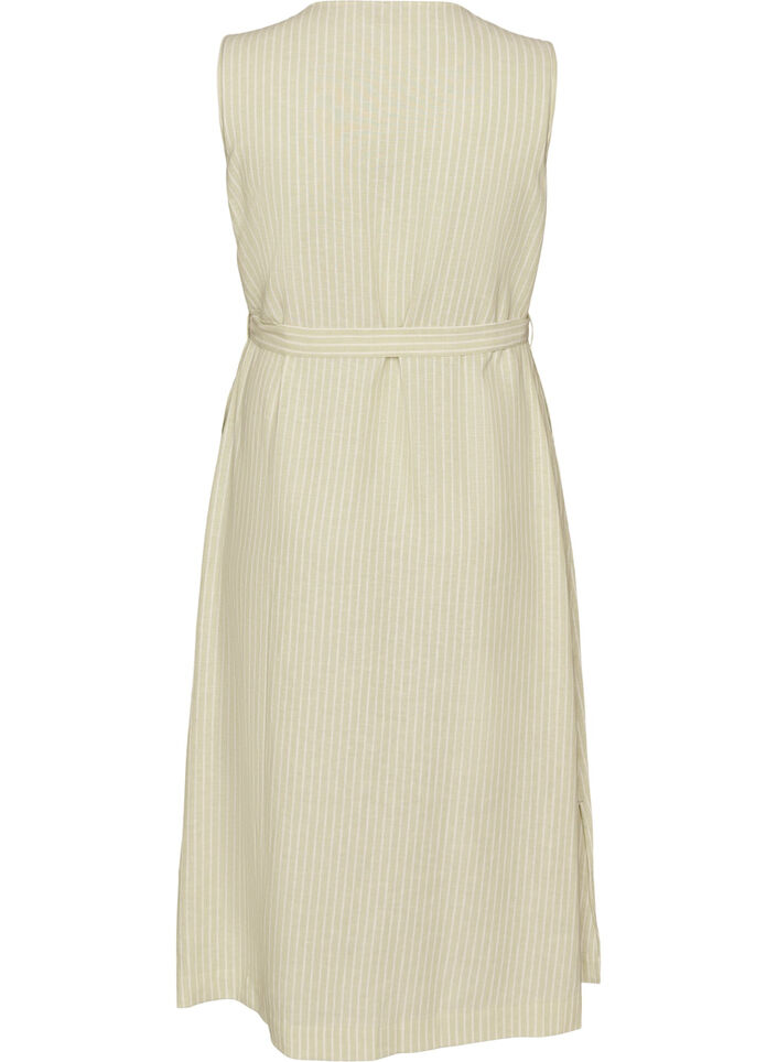 Sleeveless striped midi dress in linen and viscose, Green, Packshot image number 1