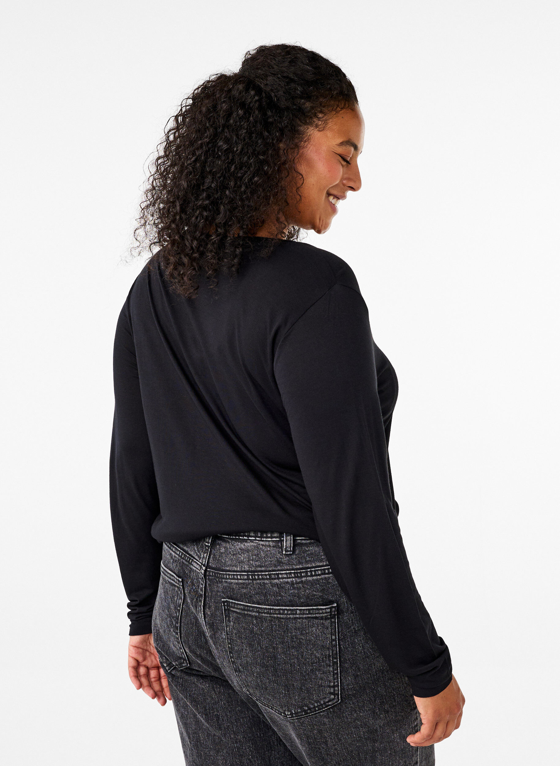 ZizzifashionLong-sleeved blouse in wool and viscose, Black, Model image number 2