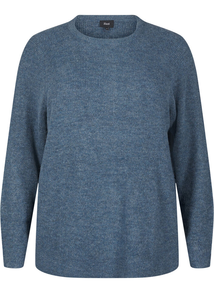 Melange sweater with round neck, Bering Sea Mel., Packshot image number 0
