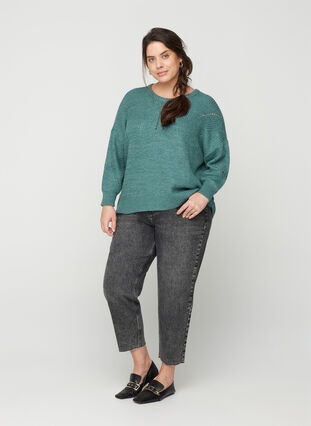 Knitted blouse with a round neck, Sea Pine, Model image number 2