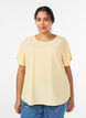 Blouse with short sleeves and a round neckline, Yellow, Model image number 0