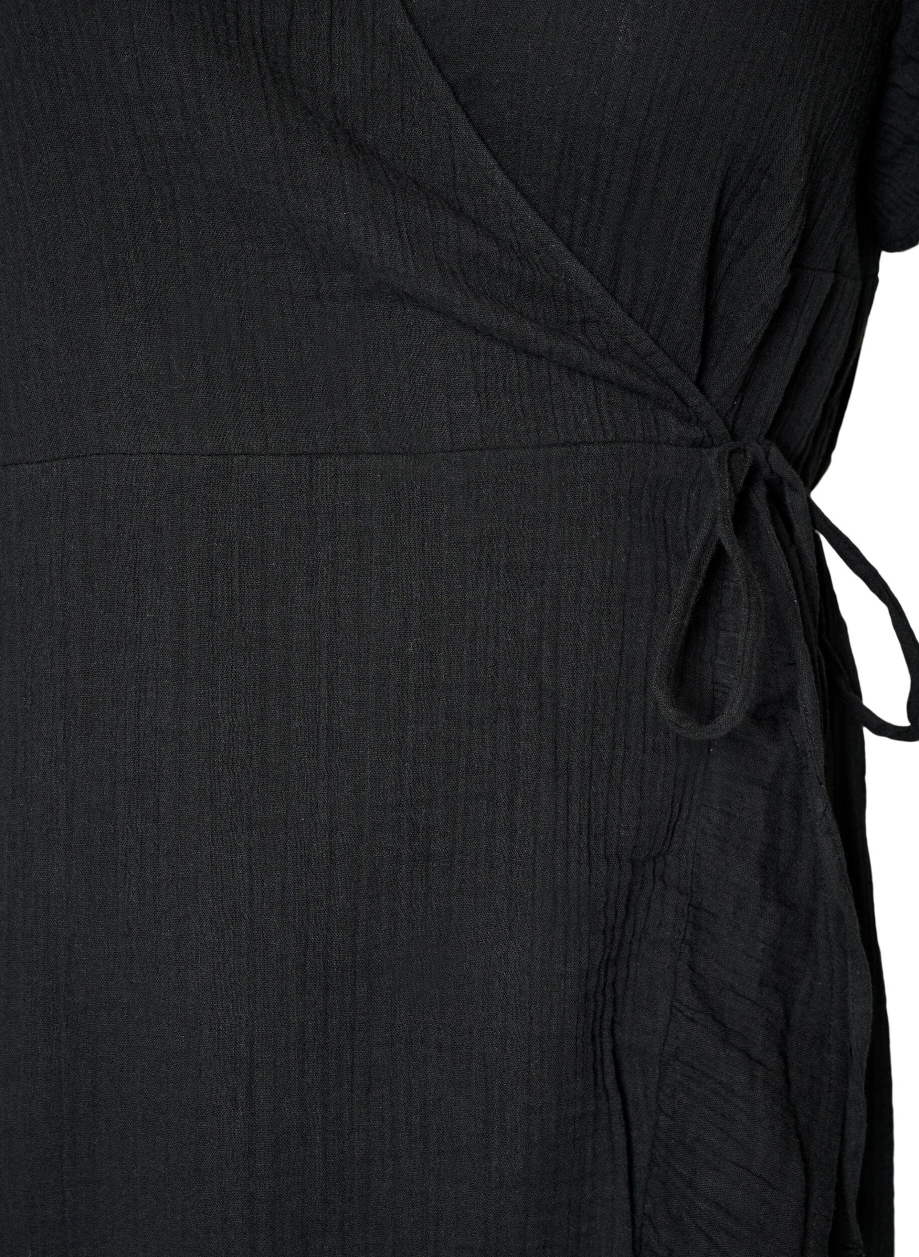 Zizzifashion Wrap dress in cotton muslin with ruffles, Black, Packshot image number 2