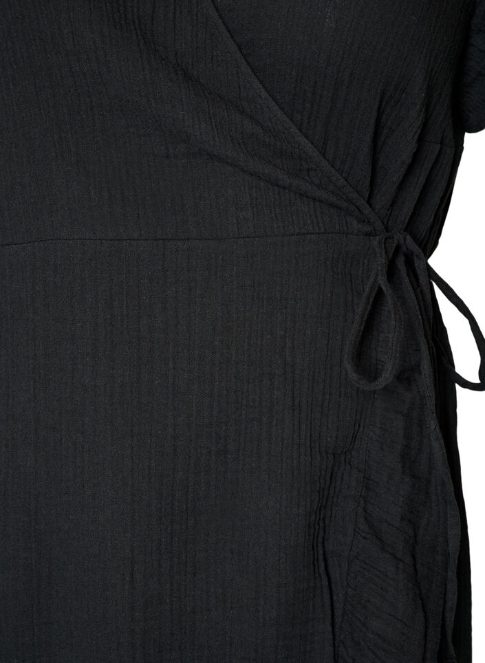 Wrap dress in cotton muslin with ruffles, Black, Packshot image number 2