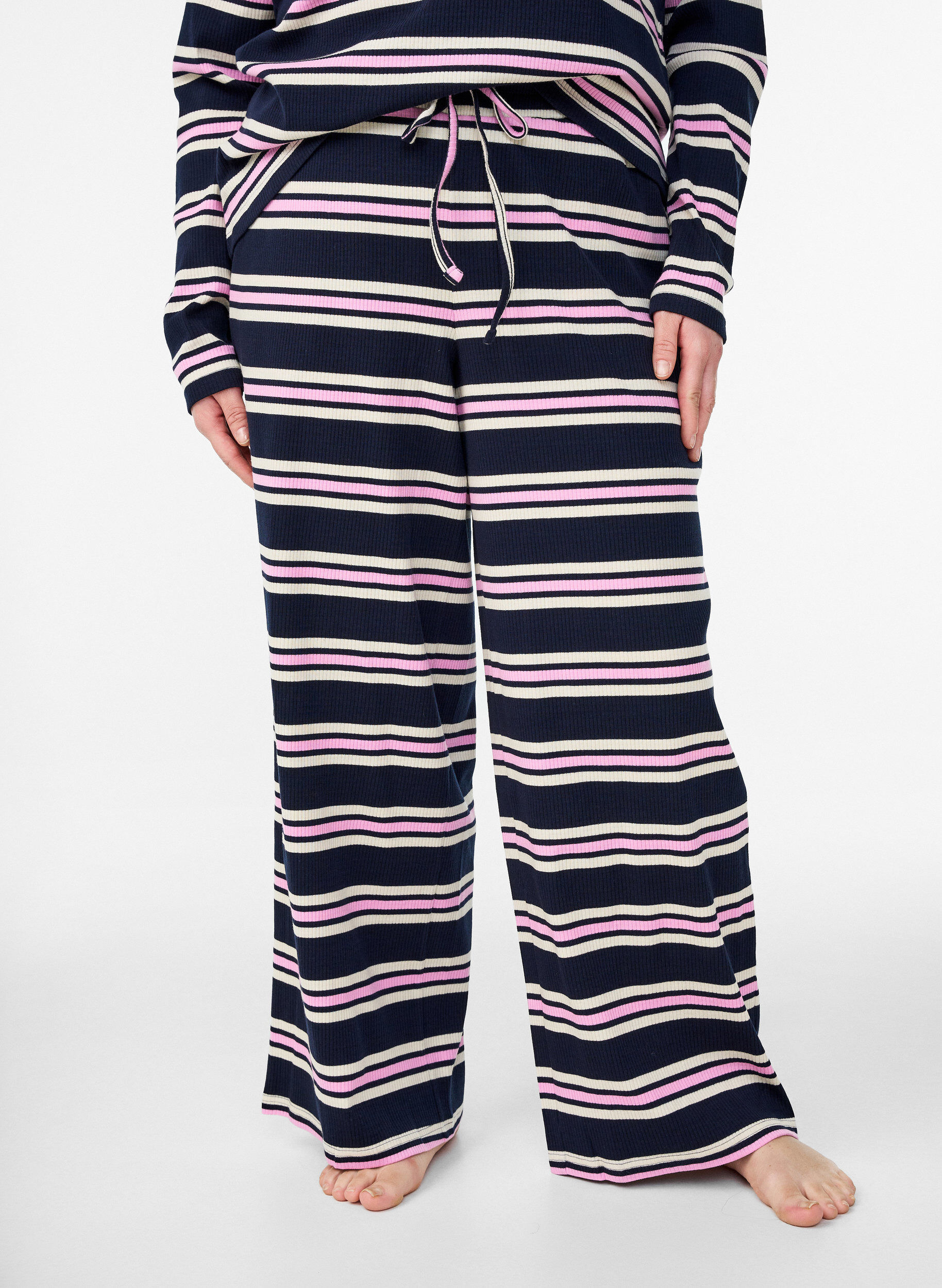 ZizzifashionStriped pyjama bottoms with wide legs, Blue, Model image number 3