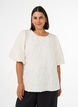 Jacquard blouse with puff sleeves and an A-line shape, Vanilla, Model image number 0