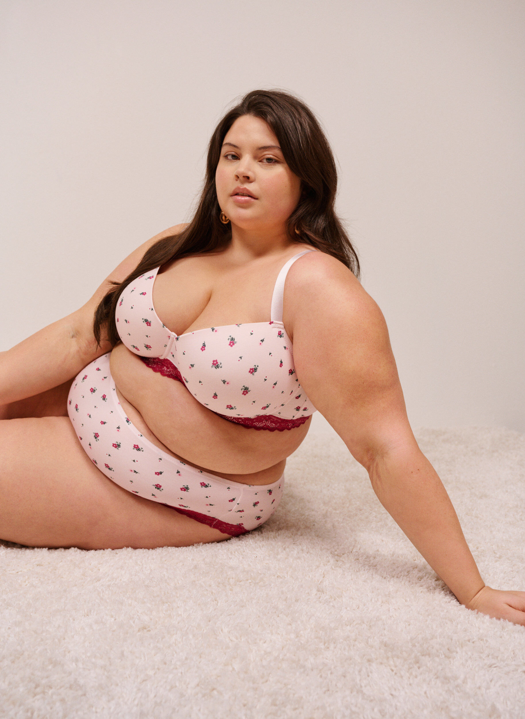 Zizzifashion Moulded bra with floral print and lace, Rose, Image image number 0