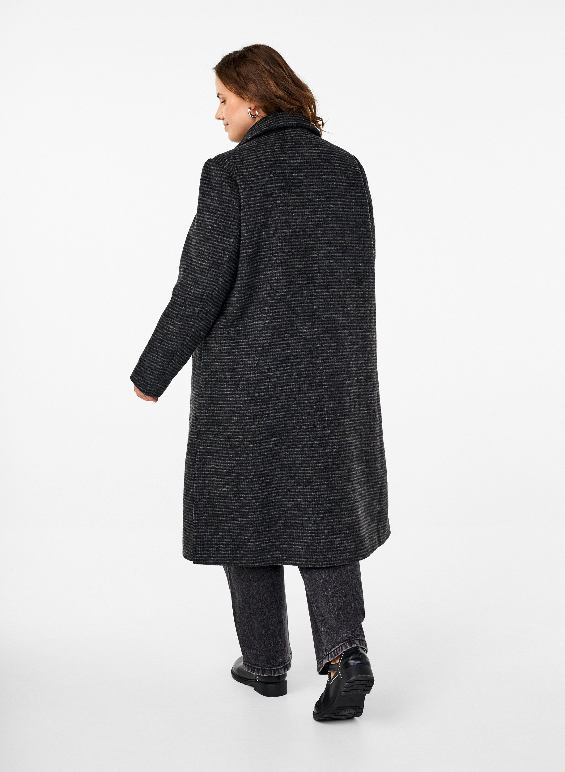 Zizzifashion Checked wool coat with a brushed texture, Black Comb, Model image number 1