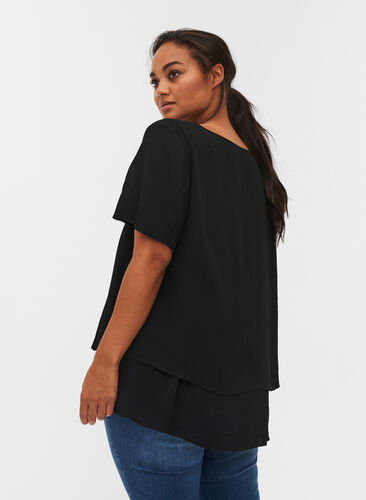 Viscose blouse with 2/4 sleeves and pleat, Black, Model image number 1