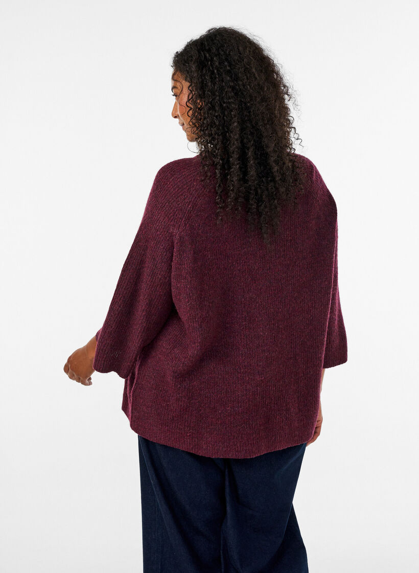 Ribbed jumper with 3/4 sleeves, Red, Model image number 2