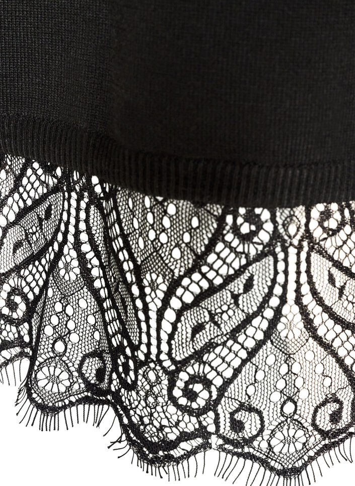 Short knitted dress with lace hem, Black, Packshot image number 3