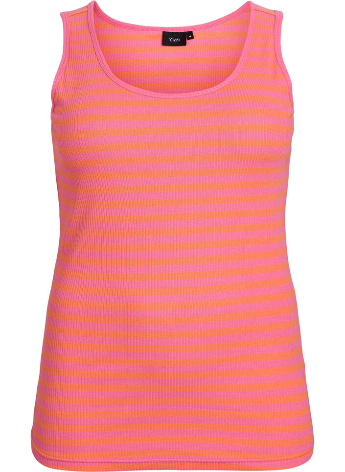 Striped tank top with a rib structure, Coral, Packshot image number 0