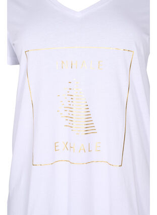 Cotton exercise t-shirt with print, White w. inhale logo, Packshot image number 2