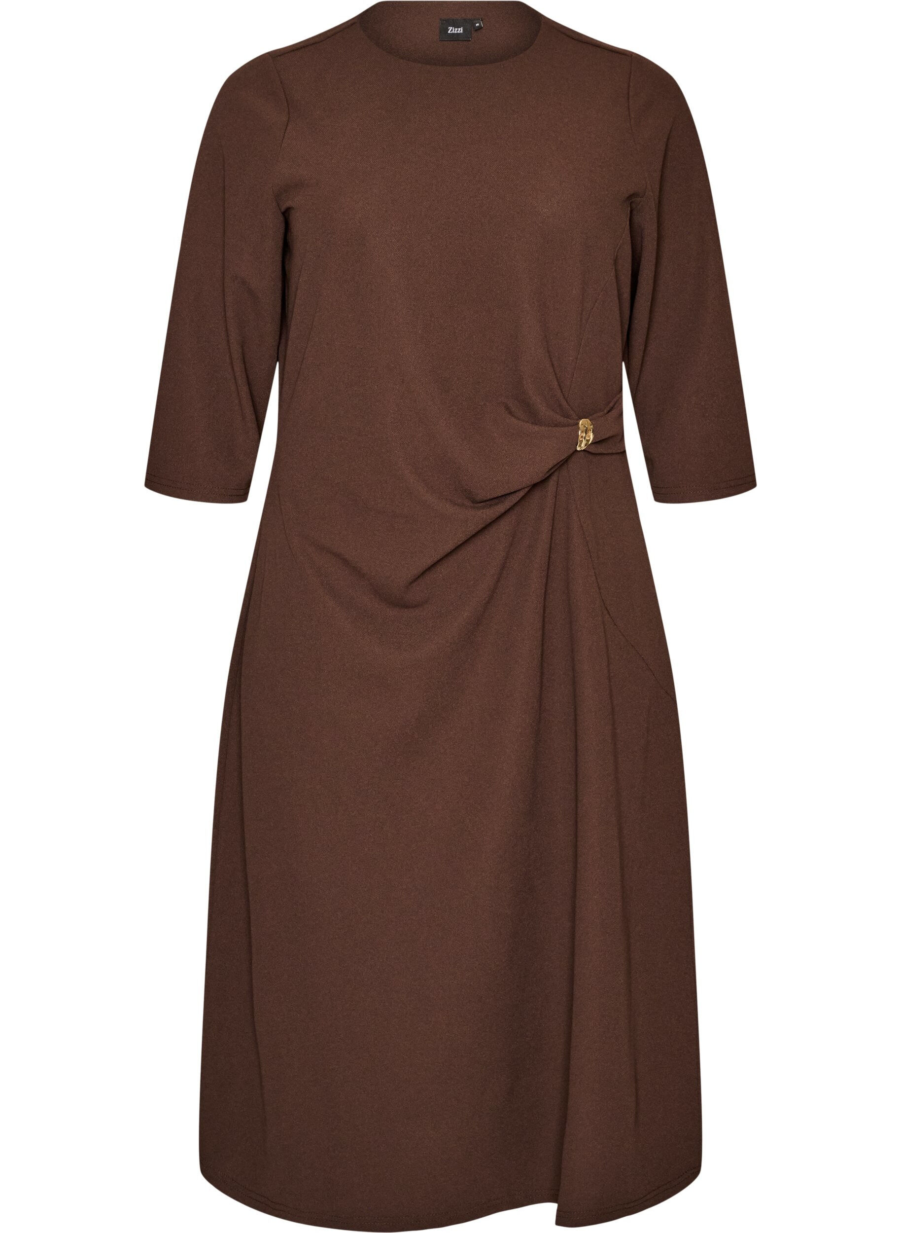 ZizzifashionJersey dress with draping and decorative buckle, Brown, Packshot image number 0