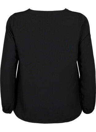 V-neck blouse with lace trim, Black, Packshot image number 1