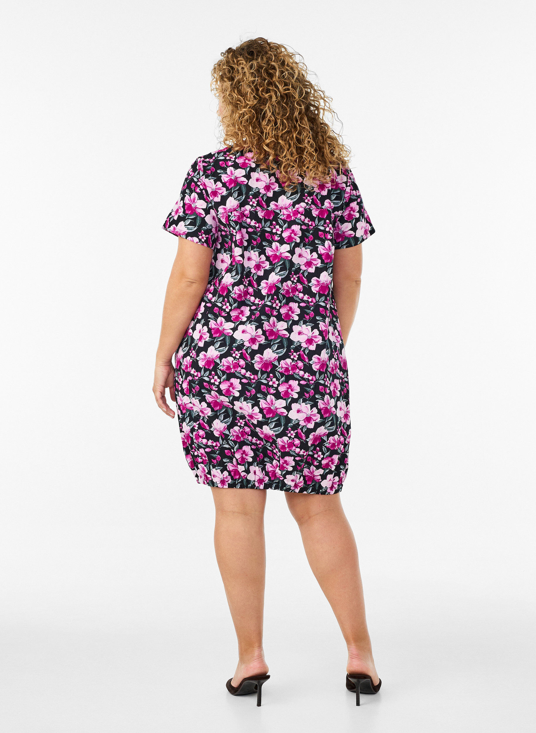 Zizzifashion Short-sleeved cotton dress with print, Black, Model image number 2