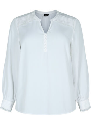 Long-sleeved blouse with v-neck, Bright White, Packshot image number 0