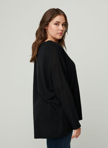 Plain-coloured blouse with long sleeves, Black, Model image number 1