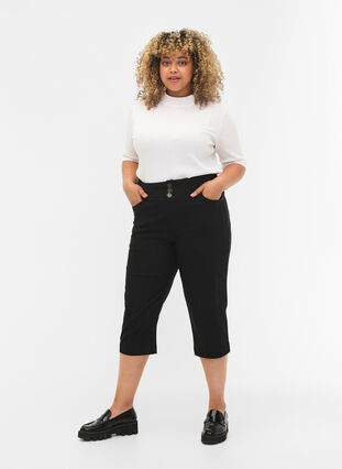 	 Tight-fitting high-waisted capri trousers, Black, Model image number 0