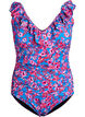 Floral swimsuit with ruffles and removable pads, Blue, Packshot image number 0